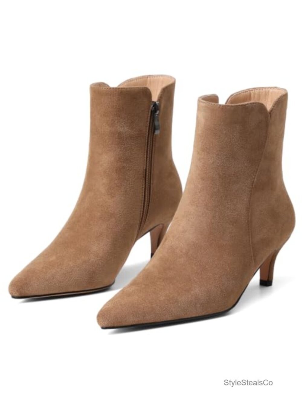 Faux Suede Kitten Heel Ankle Boots Pointed Toe Dress Booties Side Zip
